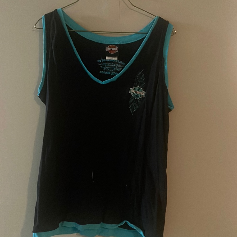 Harley-Davidson XL black and blue tank top.